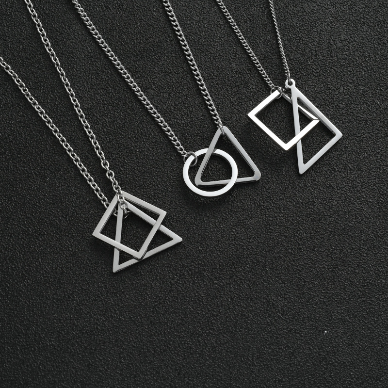 Retro Triangle Square Titanium Steel Plating Necklace display picture 4