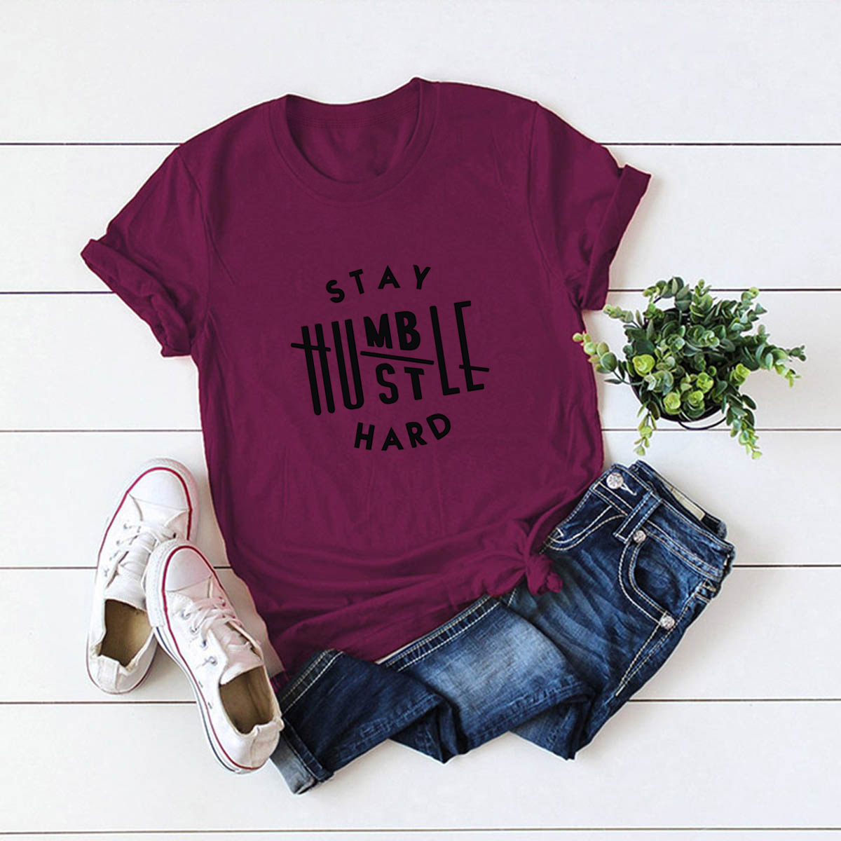 letras casuales impresas camiseta de mujer de manga corta NSSN1803