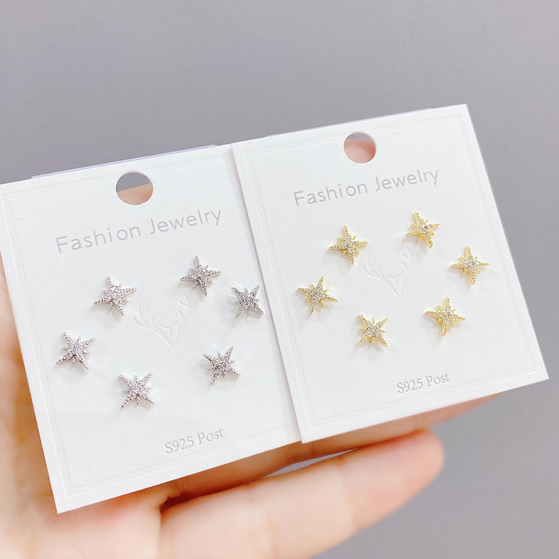 Fashion Star Copper Plating Zircon Ear Studs 3 Pairs display picture 1