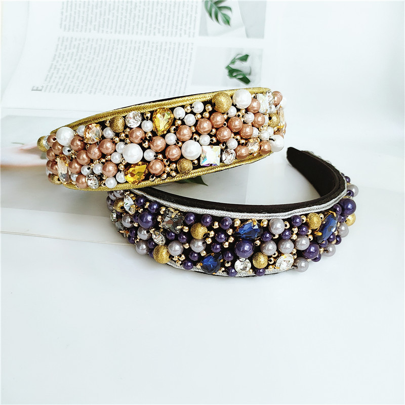 New Exaggerated Pearl Alloy Headband Diamond Geometric Rhinestone Ball Headband Wholesale Nihaojewelry display picture 1