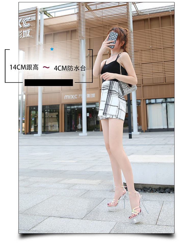 Giày sandal nữ gót nhọn trong suốt pha lê quai chéo mùa hè — Màu bạc, Màu vàng sâm panh chi tiết 2