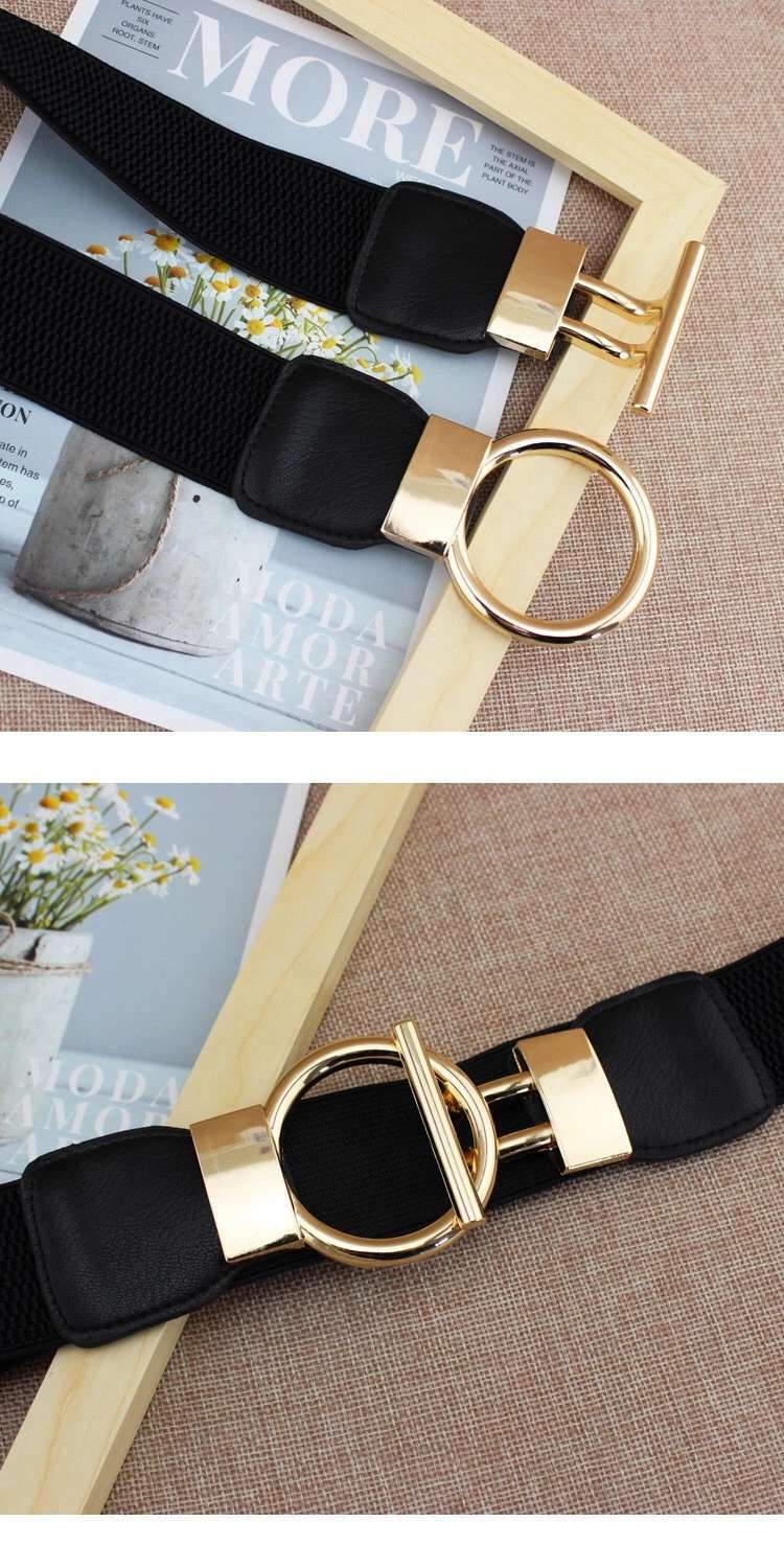 Fashion Round Pu Leather Fabric Metal Button Belt display picture 4