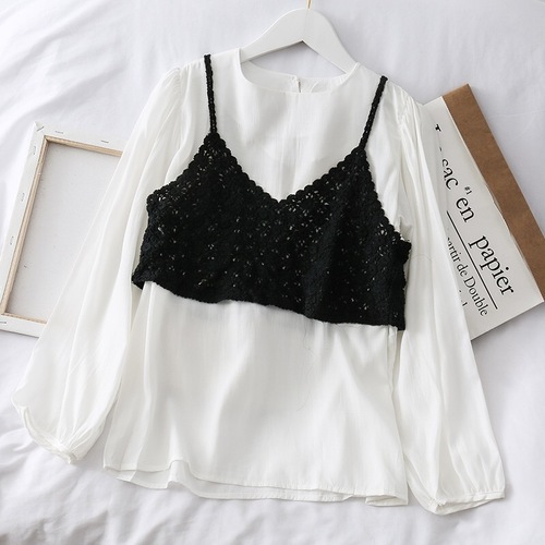 Small fresh Korean style loose knitted ins trendy versatile literary retro outer wear hollow crochet top camisole
