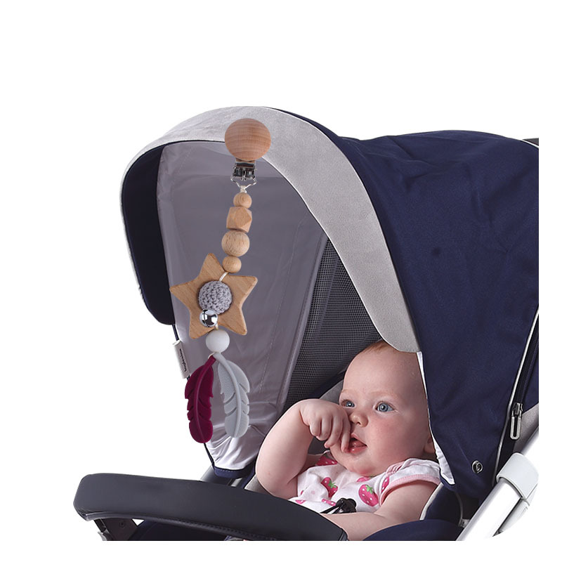 DIY pluma de silicona estrella de cinco puntas juguete teether cochecito coche colgando accesorios bebé chupete cadena teether palo