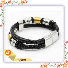 畅销欧美精品真皮手链款6mm*22cm电镀不锈钢+进口真牛皮编织手链