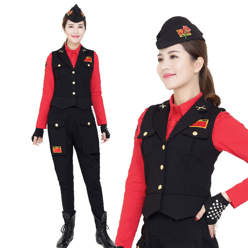Sailor dance costume female vest military green flag classic square dance team stage performance clothing vest top