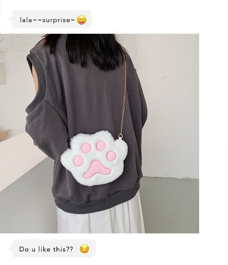 MAO MAO Bag Women's 2020 Autumn/Winter New Trendy Korean style Bag, plush single-shoulder bag, crossbody bag, bear paw chain small bag undefined