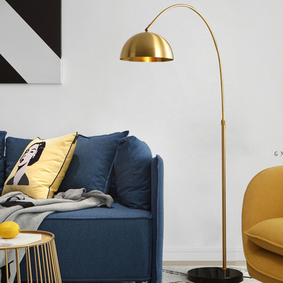 铜艺全铜北欧现代简约极简客厅卧室落地灯立灯轻奢美式钓鱼灯具