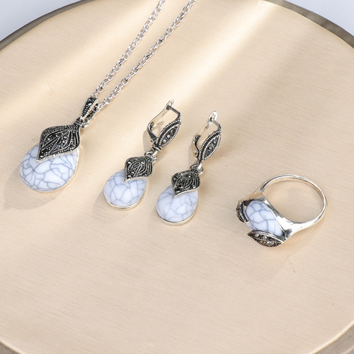 Simple retro turquoise jewelry set, source manufacturer, strong supply, cross-border platform, high-quality supply, drop shipping