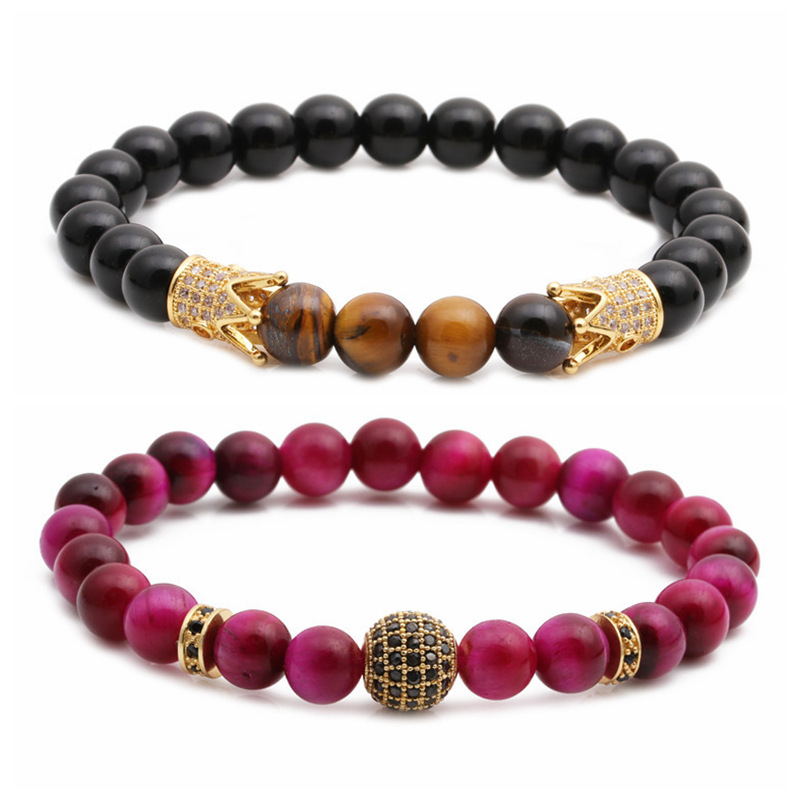 new bracelet tigeru0027s eye frosted stone crown diamond ball beaded bracelet set wholesale nihaojew