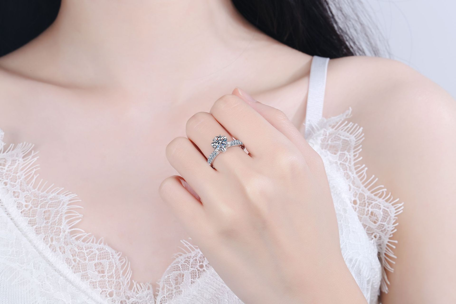 Women'S Gender 925 Sterling Silver Moissanite Zircon Flower Rings