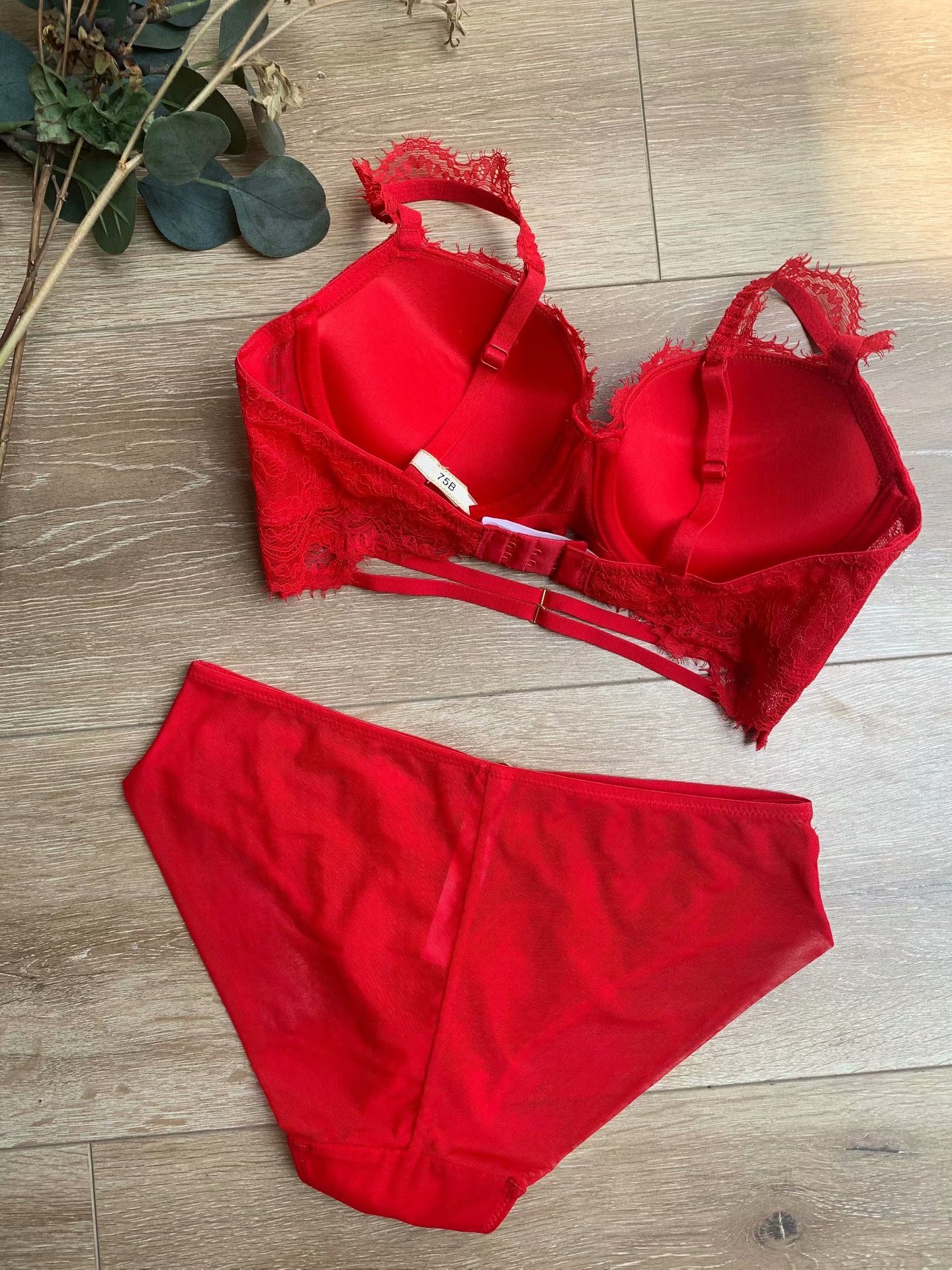 New French Sexy Lace Overlay with Steel Ring Gathering Large Women's Bra Set_voghion.com