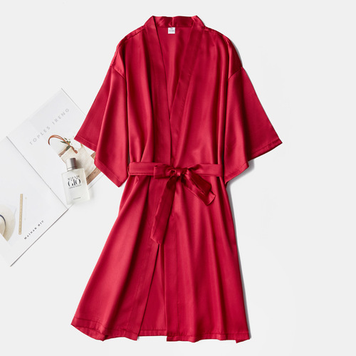 Women's Half Sleeve Silk Simulated Sleep Dress Wedding Makeup Dress Thin Cardigan Dress Bride Morning Dress BFF Dress Solid Color No Words 