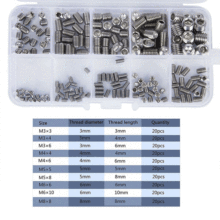 200Pcs M3 M4 M5 M6 M8 304不锈钢内六角紧定螺钉机器用螺钉箱体