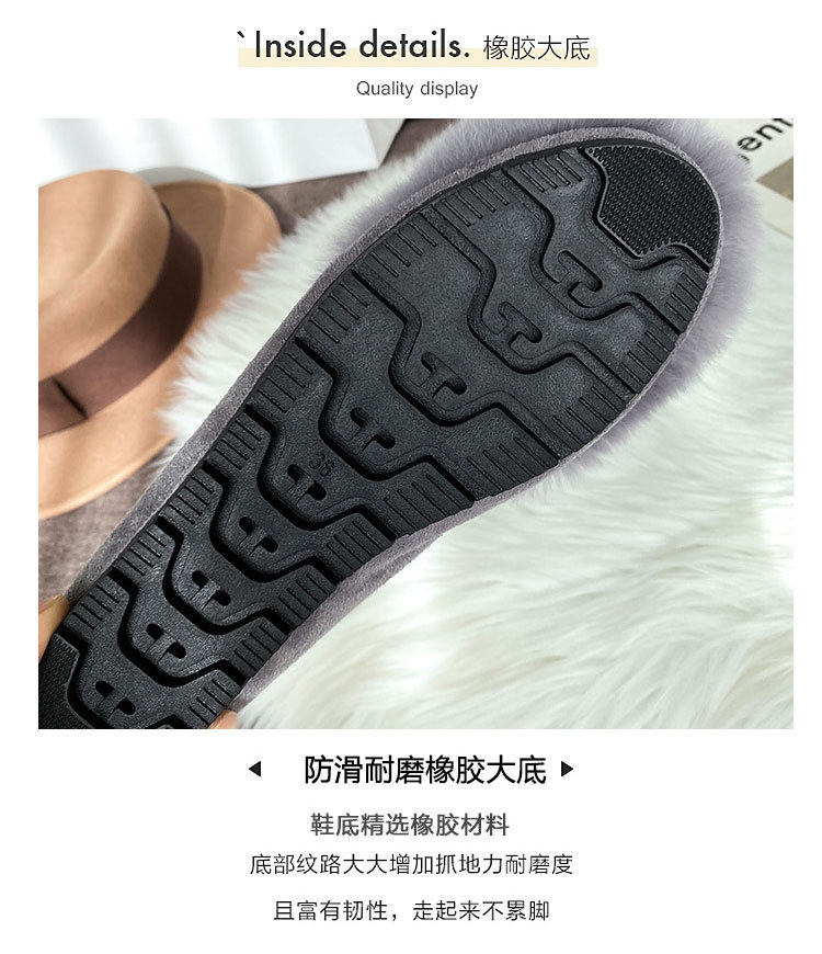 Giày lười nữ đế bệt lông thỏ trang trí nơ, giữ ấm — Màu xám, Màu đen chi tiết 11