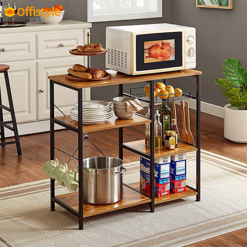 简易长桌子定制钢木餐桌微波炉双层置物架落地家用储物量大重优