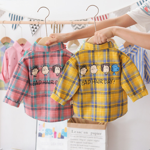 Children's Long-Sleeve Plaid Shirt Spring Outfit Top Toddler Knit Sweater Cute Kids Autumn/Winter Collar Shirt