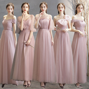evening dresses Bridesmaid long shoulder Pink Party evening dress Fairy