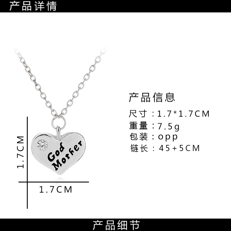 Alloy Heart Rhinestone Drop Oil Letter God Mother Pendant Necklace display picture 1