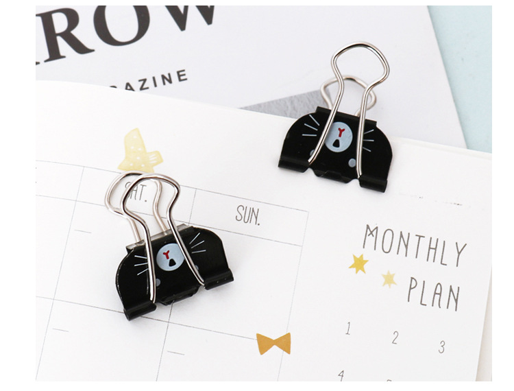 125g Weight 12 Pieces Quantity Learning Occasion Long Tail Mini Metal Black Office Stationery Cartoon Cat Clip