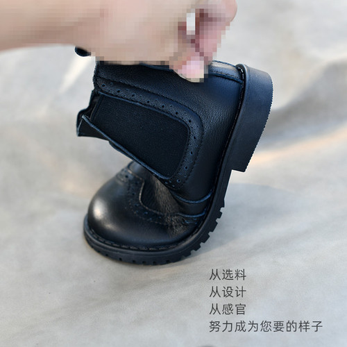 Children's soft cowhide boots short boots autumn and winter short boots Baroque princess shoes soft sole black leather boots trendy boots baby warm