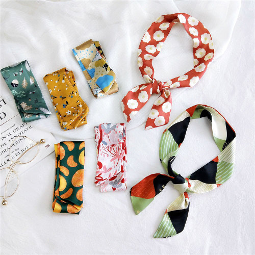 Long small floating scarf with scarf for women in spring, autumn and summer, strap to tie bag handle, silk scarf to tie handbag decoration