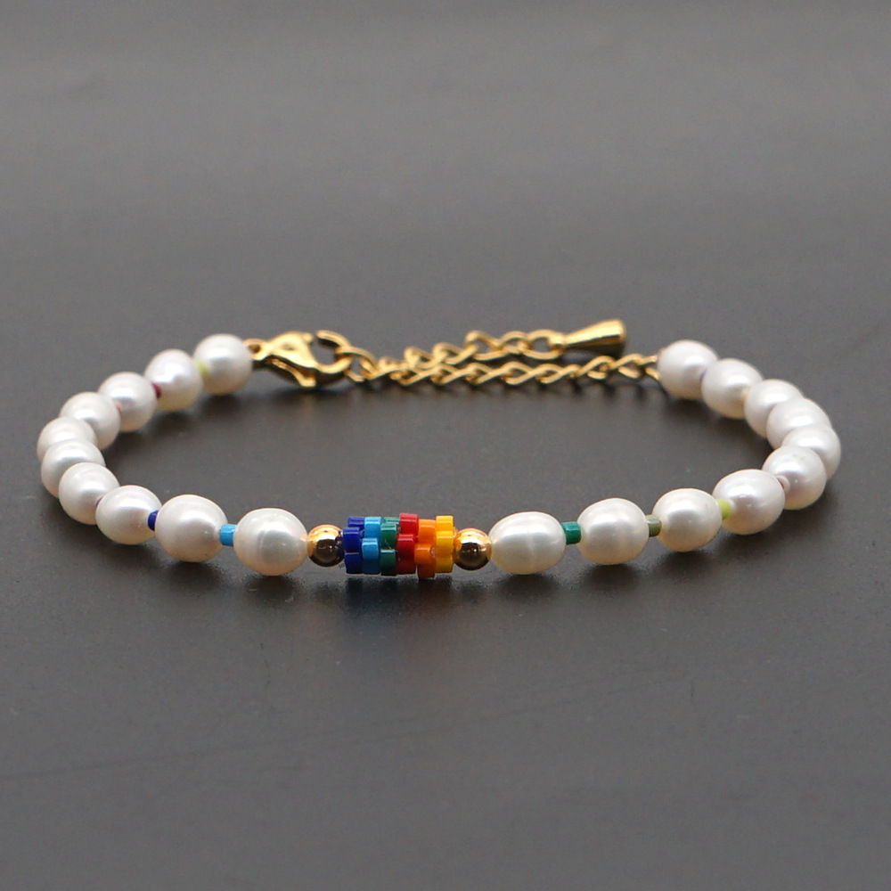 Fashion niche baroque natural freshwater pearl wild rainbow imported Miyuki rice bead braceletpicture9