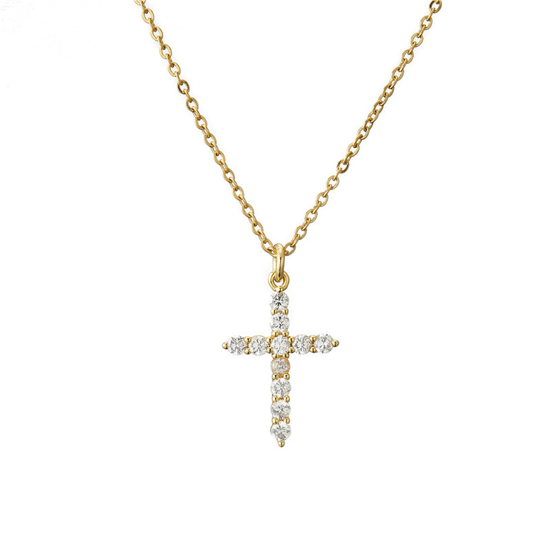 Simple Cross Pendant Preserving Electroplated Copper Micro-inlaid Zircon Necklace display picture 5