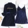 Golden velvet bridesmaids Tibetan blue+suspension skirt