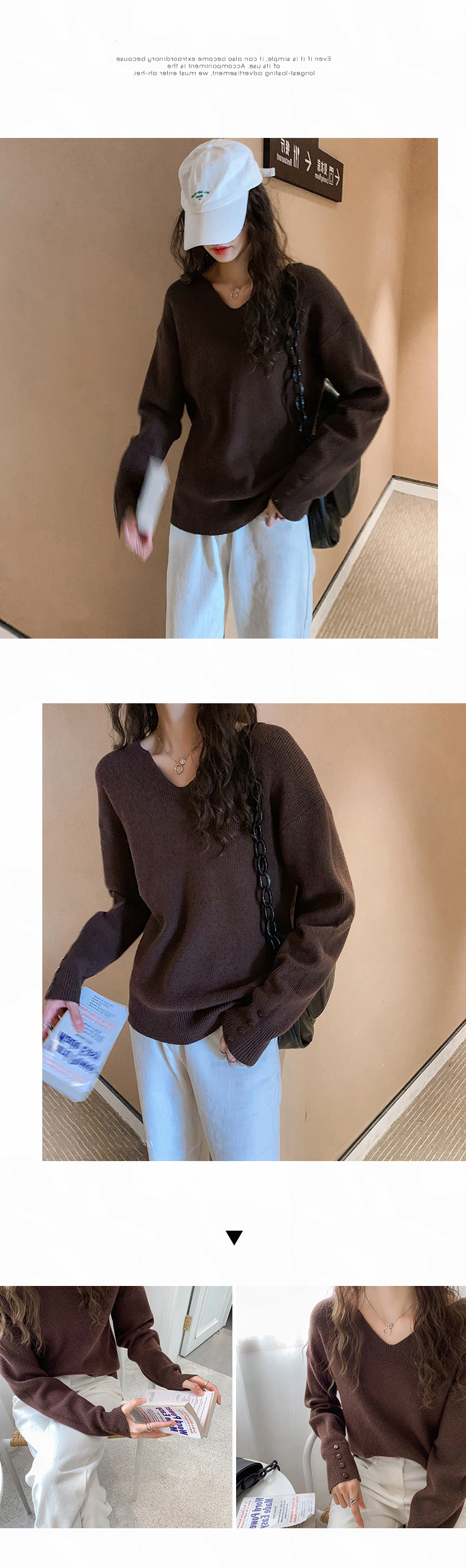 315g Weight Long Sleeve Sleeve Length Pullovers Placket Type Regular Sleeve Sleeve Type Cotton, Polyester Fabric Type Ordinary Model (50cm <Length ≤ 65cm) Top Length Pullovers, Sweater Tops Type V Neck Neckline Loose Fit Type Solid Color Pattern Women's Gender Temperament Commuter, Commute style Style Printing, Collage Stitching Craft Fashionable Loose Long Sleeve V-Neck Knitwear Casual Base Layer Sweater Women's Comfortable Autumn Winter Leisure Knitted Top 16