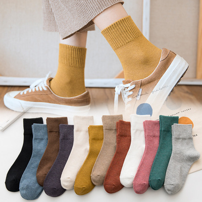 襪子女士秋冬新款韓版中筒棉襪ins潮純色百搭高羅口長襪廠家批發