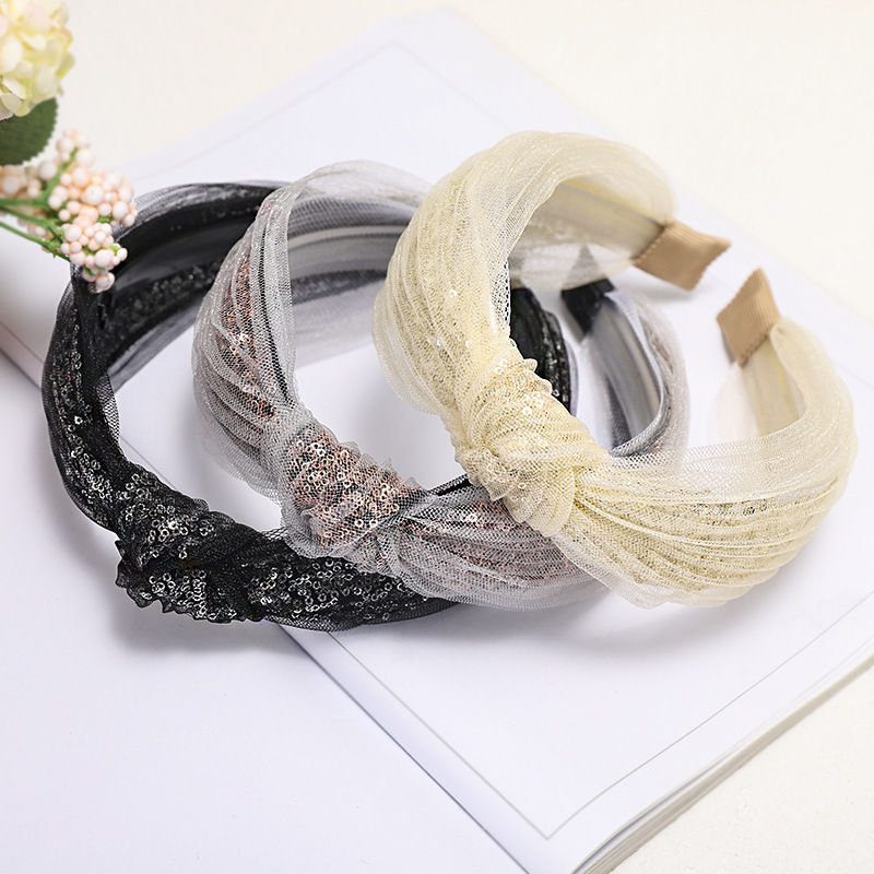 Spring New Mesh Yarn Headband Lace Sequin Cheap Hairband Wholesale display picture 2