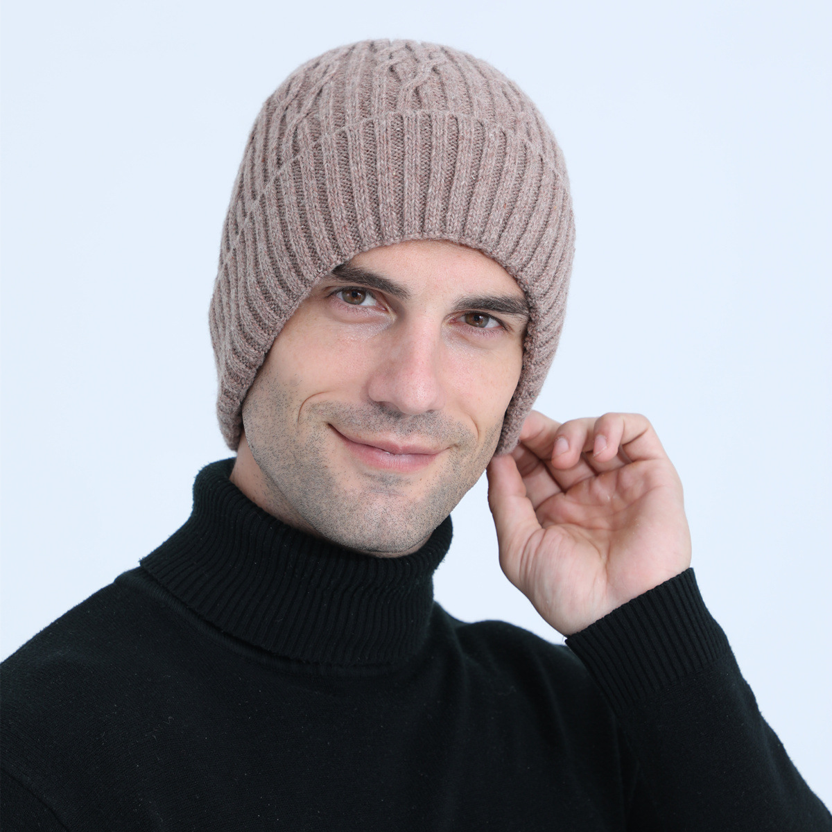 Knitted Beanie Hat For Men Warm Winter Wool Cycling Ear Cap_voghion.com