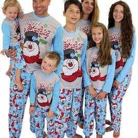 2023新款欧美ebay圣诞亲子装印花长袖睡衣家居服圣诞套装现货