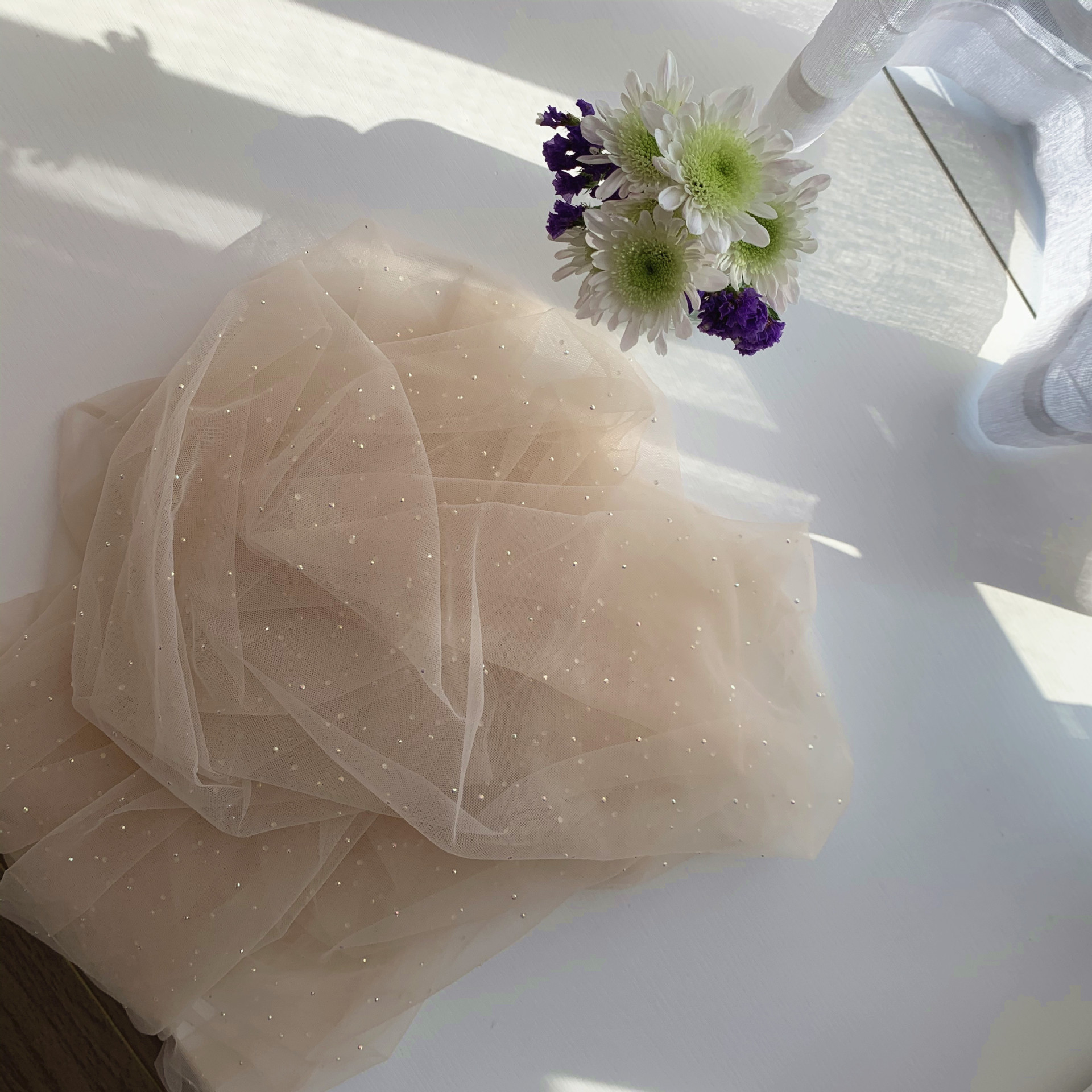 Tela de malla de alta calidad hecha a mano rhinestone diamante mágico malla hanfu Lolita vestido de novia cortina tela de Mantel