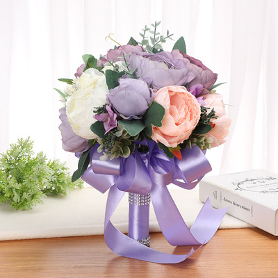 Europe and America new pattern Silk flower Hand tied bouquet wedding simulation Hand tied bouquet bride Hands Bouquet of flowers Wedding celebration wedding Supplies wholesale