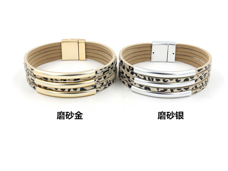 Korean New Fashion Jewelry Frosted Gold Elbow Multi-layer Pu Leopard Point Bracelet Female Leather Bracelet Wholesale display picture 1