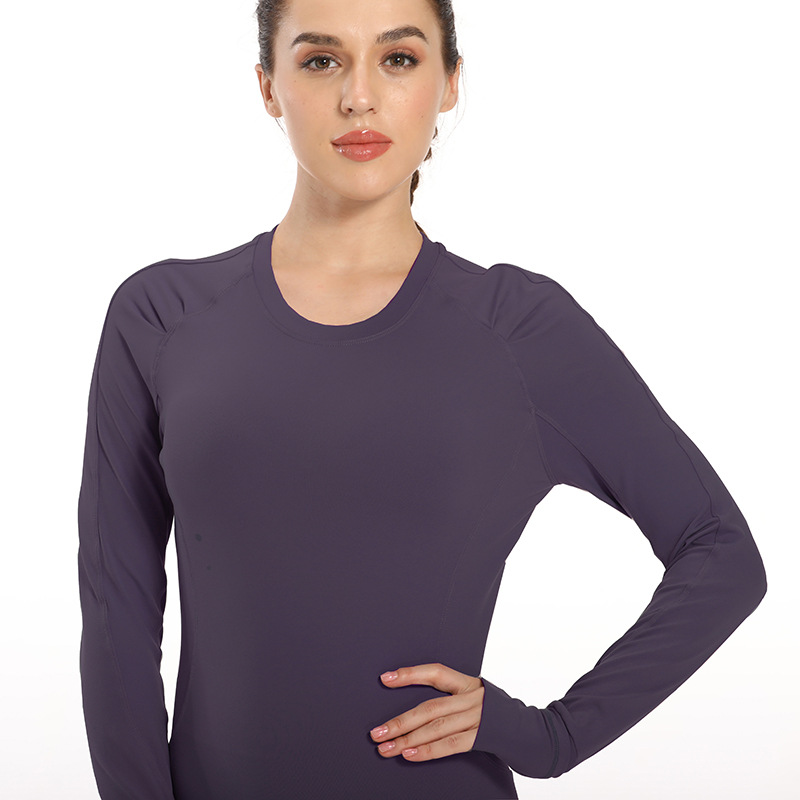 一件代发纯色紧身长袖修身瑜伽上衣女款运动衫跑步运动服