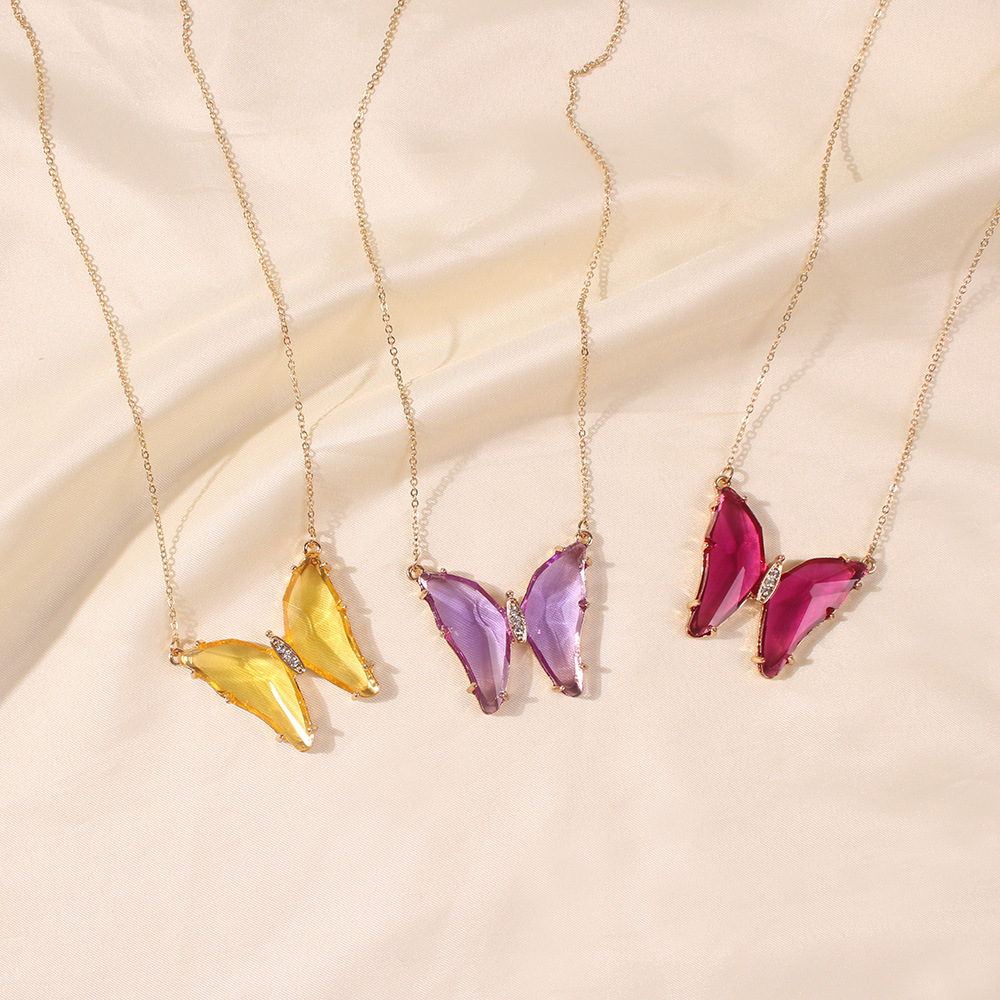 Fashion Butterfly Multicolor Glass Diamond Simple Trend Alloy Pendant Necklace Wholesale display picture 10