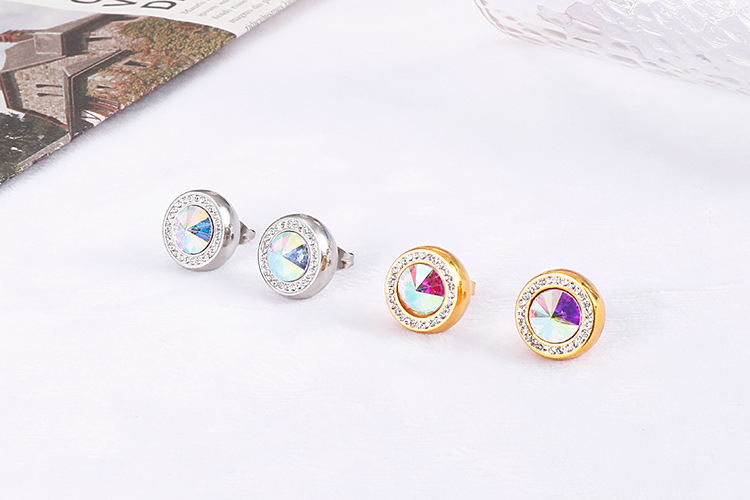 new fashion golden crystal glass diamonds earrings necklace stainless steel set wholesale nihaojewel