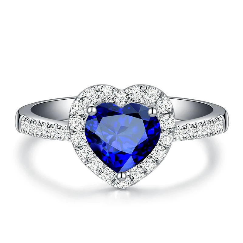 Silver accessory, sapphire ring with stone, Aliexpress, European style, with gem