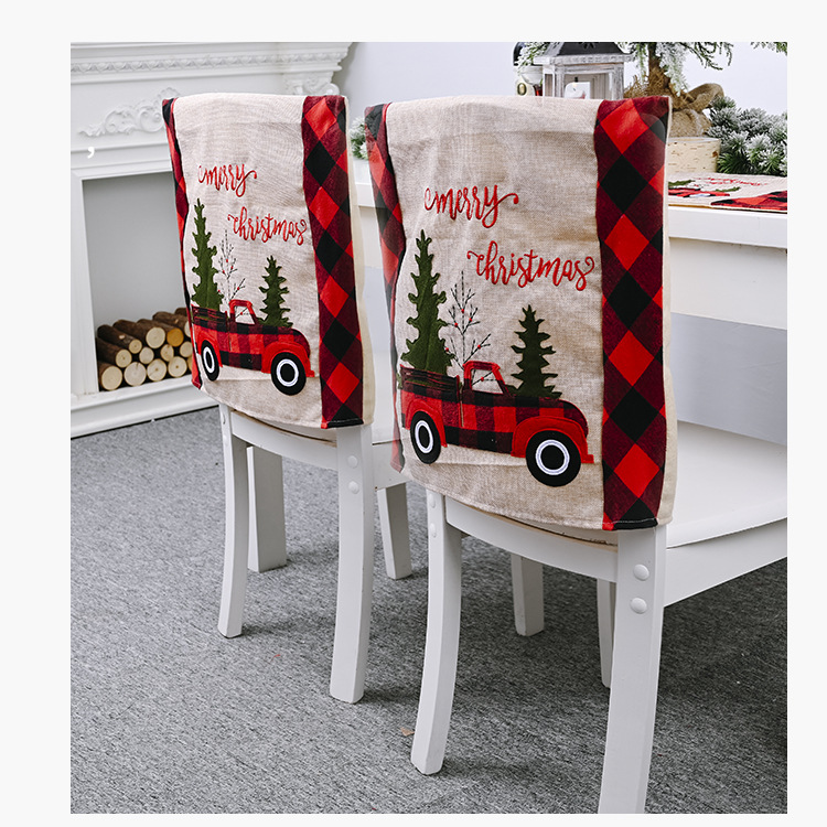 Décorations de Noël Plaid Voiture Arbre de Noël Housse de chaise Housse de tabouret Housse de chaise décorative créative pour la maison_voghion.com