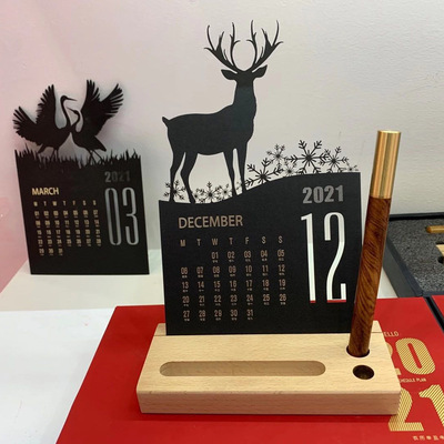 high-grade Wooden desk calendar 2021 vertical Monthly calendar Year of the Ox desktop Decoration originality Table calendar customized logo Packaging box