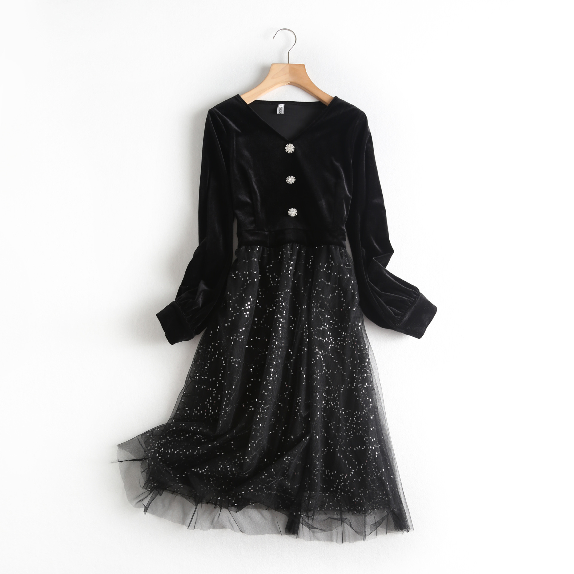 V-neck velvet sequin dress  NSAM5528