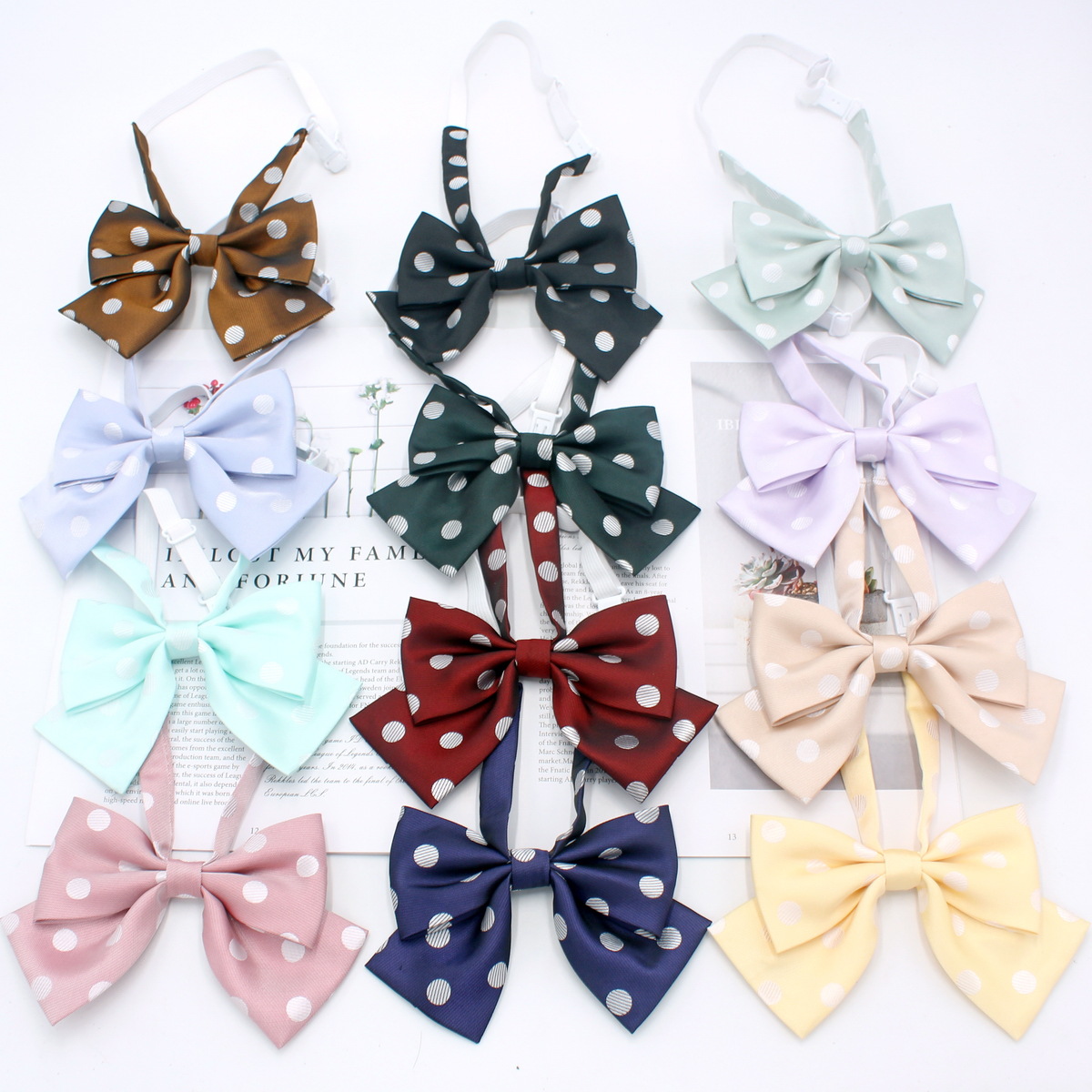 Fabricante en stock gran lunares mariposa pajarita mujer estilo coreano estudiante doble capa arco JK uniforme pajarita collar flor