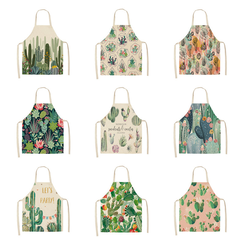 신선한 선인장 인쇄 앞치마 녹색 식물 인쇄 앞치마 홈 청소 부모-자식 앞치마 방수 오일 방지 전체적으로