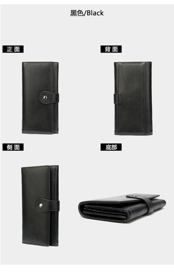Ví nữ da thật chống từ tính RFID dáng dài vừa gấp ba, ví cầm tay đựng tiền lẻ — Cà phê, Màu xanh lam, Màu đen, Màu đỏ chi tiết 31