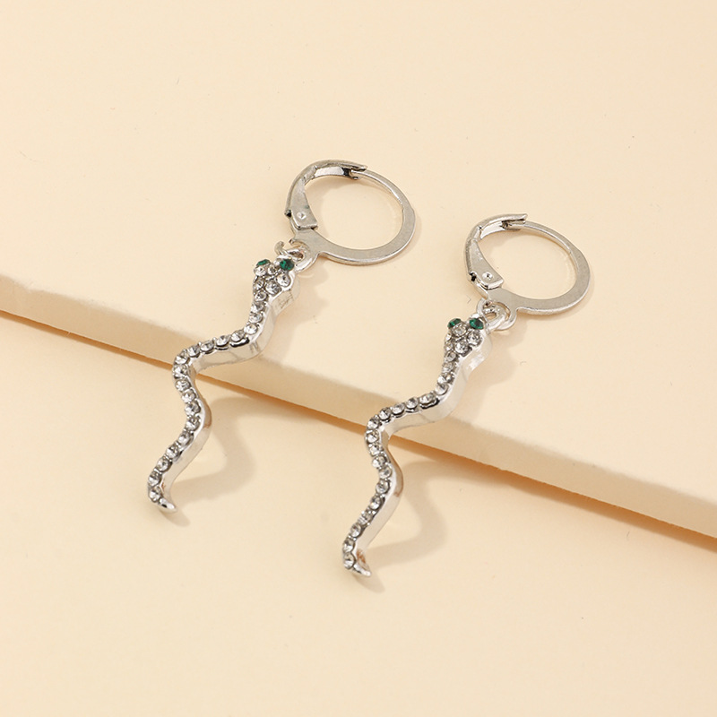 New Retro Fashion Snake-shaped Earrings Texture Silver Diamond Curved Earrings For Women Wholesale display picture 14