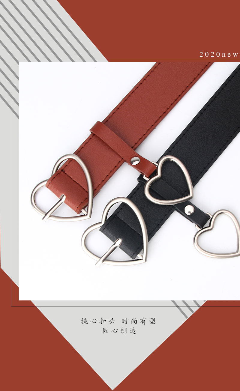 100g Weight Alloy Material Heart Pattern Women'S Gender Basic Style Coffee, White, Red, Camel, Black Color New Love Pin Buckle Belt Simple Fashion All-match Heart-shaped Hanging Decorative Women's Belt Wholesale 无