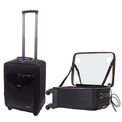 pull rod wheel Removable travel Storage bag capacity multi-storey Divider LED Lamp lens pull rod Cosmetic